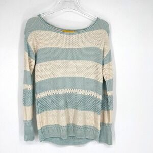 St. John Sweater Womens XS Blue White striped Preppy Open Knit Wool‎